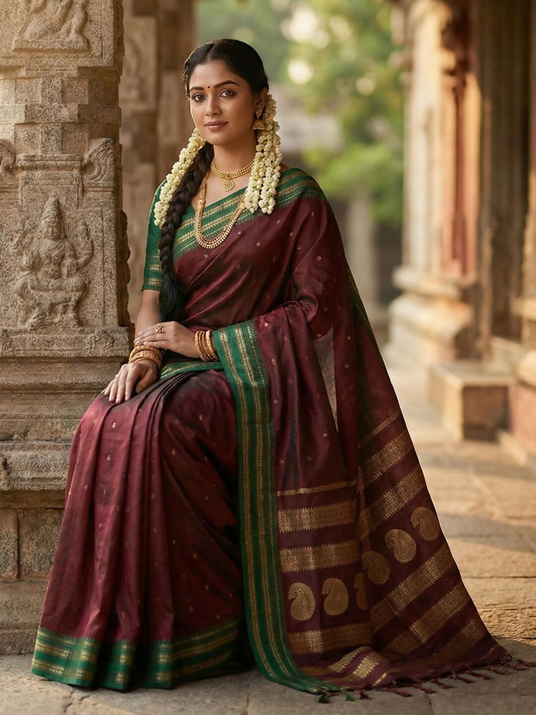 Maroon Soft Silk Saree with Matching Blouse