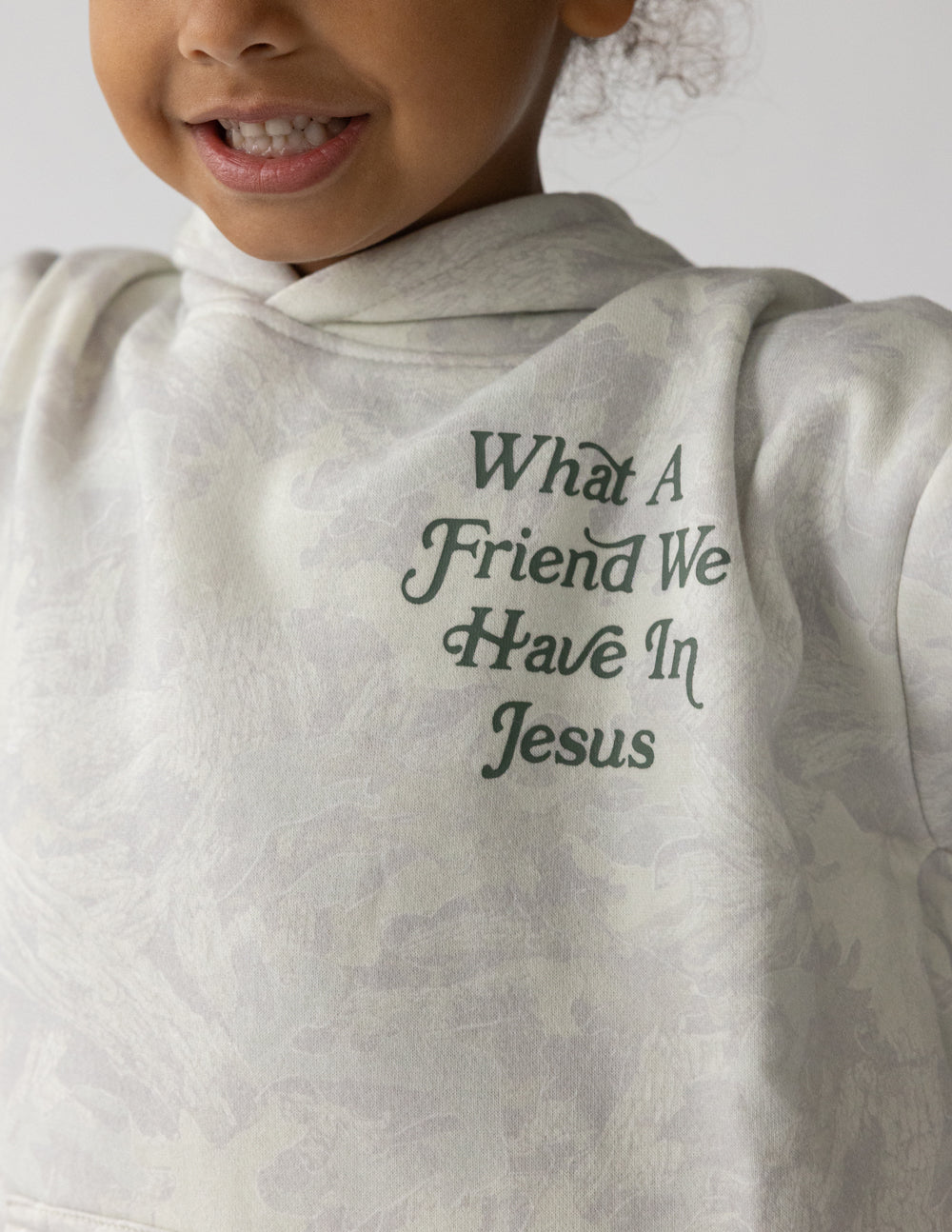 Kids Camo Print Pullover Hoodie in Grey and White