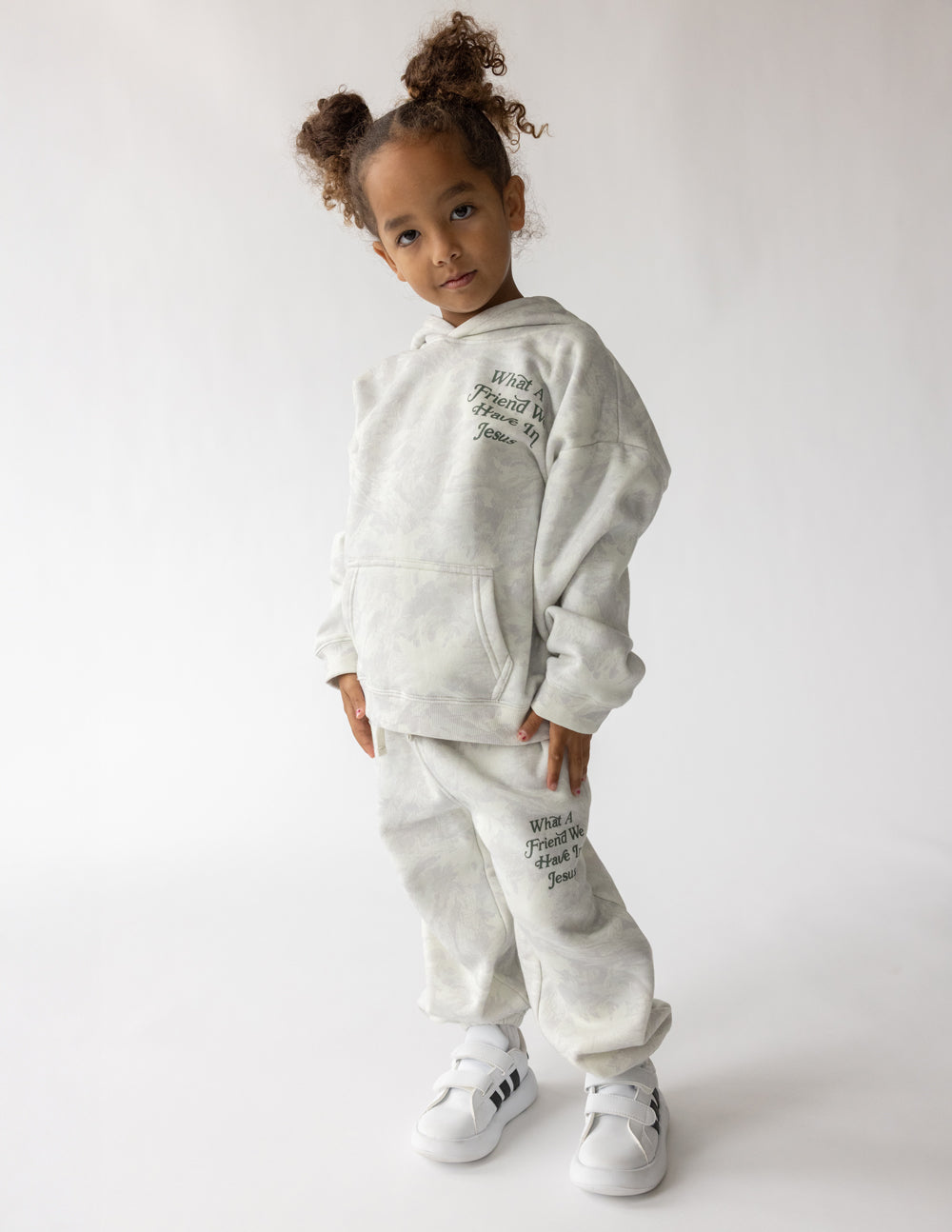 Kids Camo Print Pullover Hoodie in Grey and White