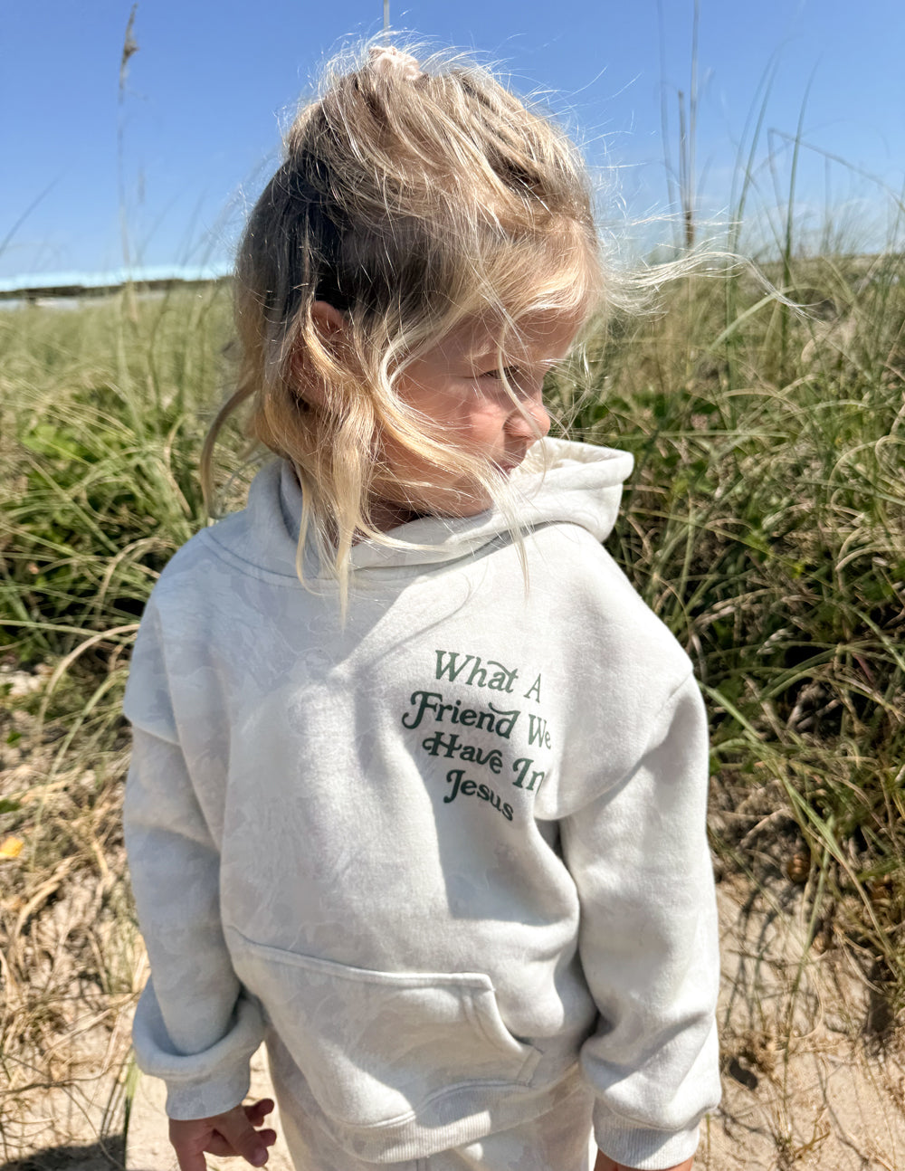 Kids Camo Print Pullover Hoodie in Grey and White