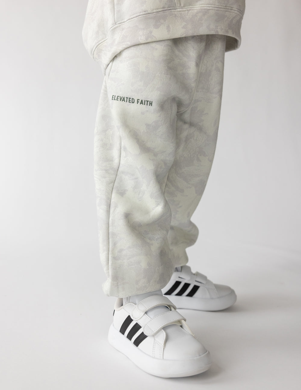 Kids Camo Sweatpants in Grey and White, Relaxed Fit Knit Joggers