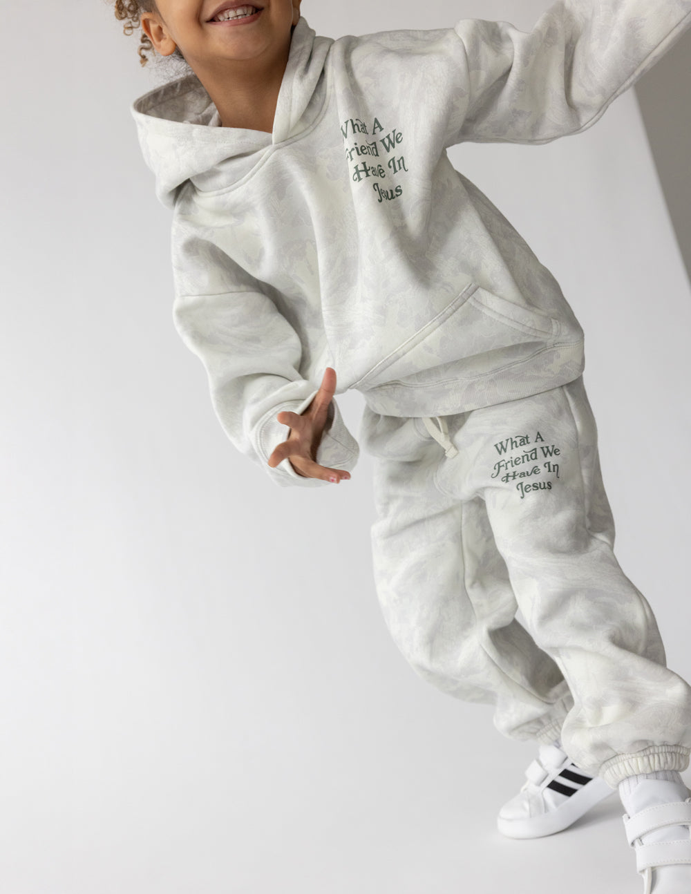 Kids Camo Sweatpants in Grey and White, Relaxed Fit Knit Joggers