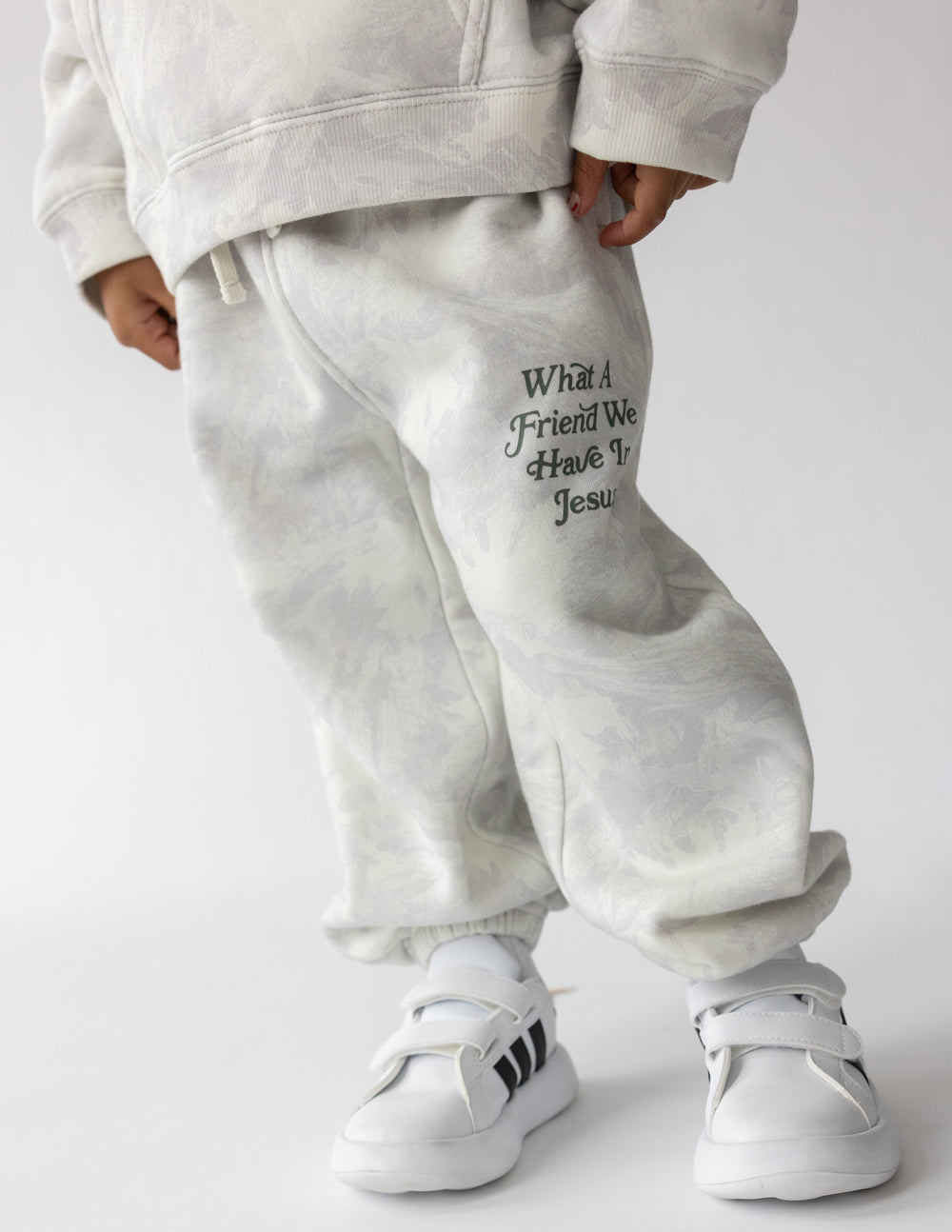 Kids Camo Sweatpants in Grey and White, Relaxed Fit Knit Joggers