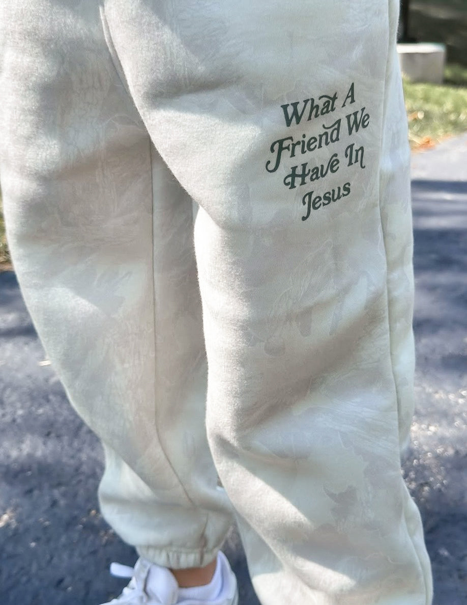 Kids Camo Sweatpants in Grey and White, Relaxed Fit Knit Joggers