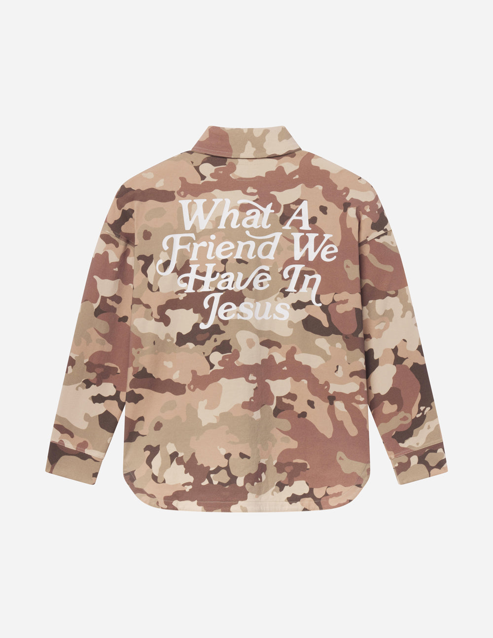 What a Friend in Jesus Camo Shacket - Oversized Cotton Button-Down