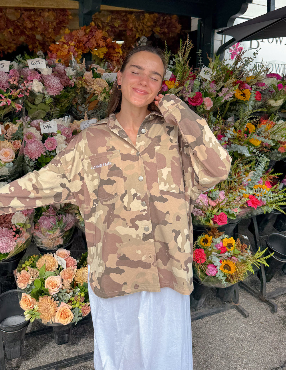 What a Friend in Jesus Camo Shacket - Oversized Cotton Button-Down