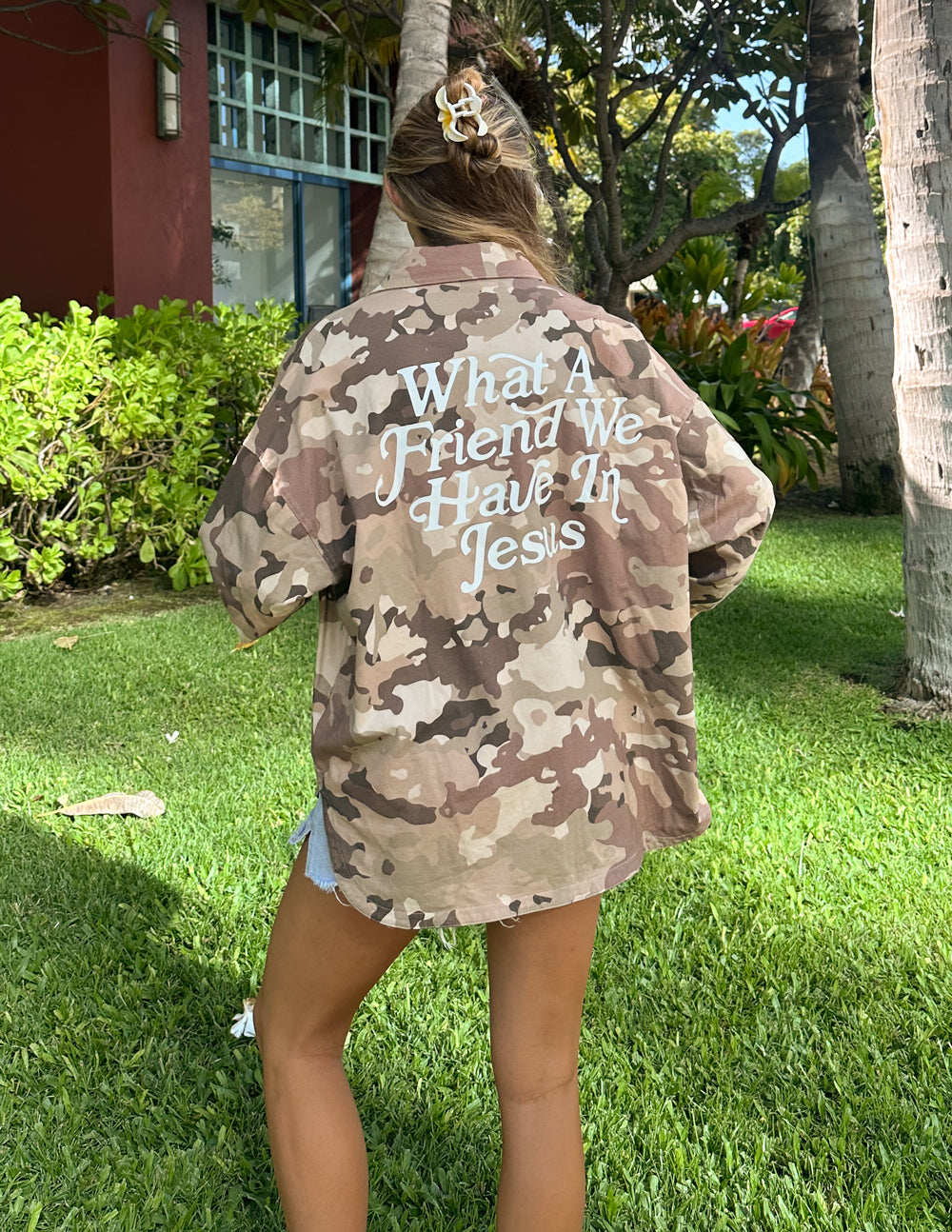What a Friend in Jesus Camo Shacket - Oversized Cotton Button-Down