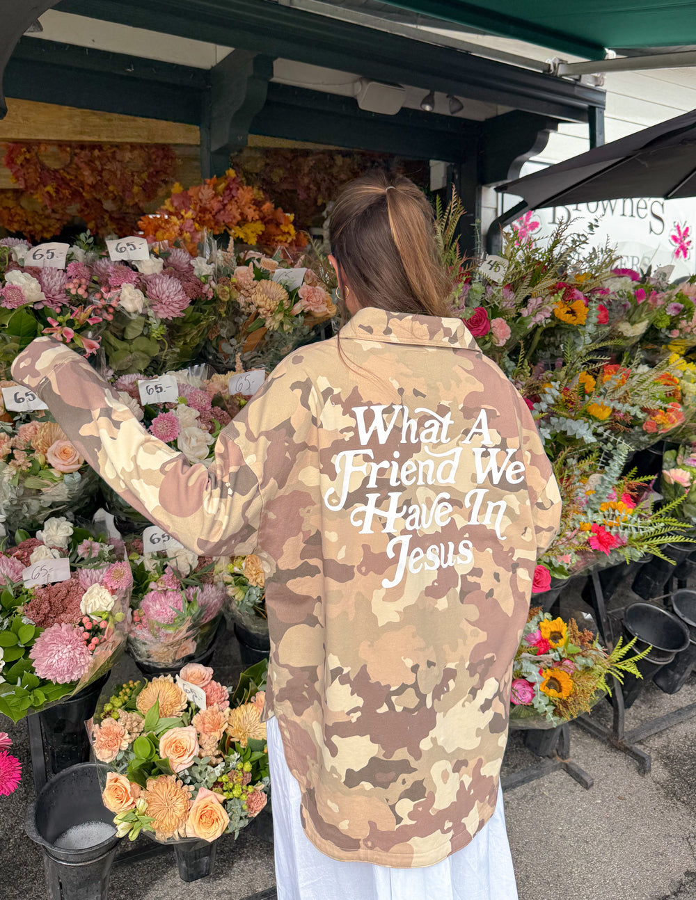 What a Friend in Jesus Camo Shacket - Oversized Cotton Button-Down