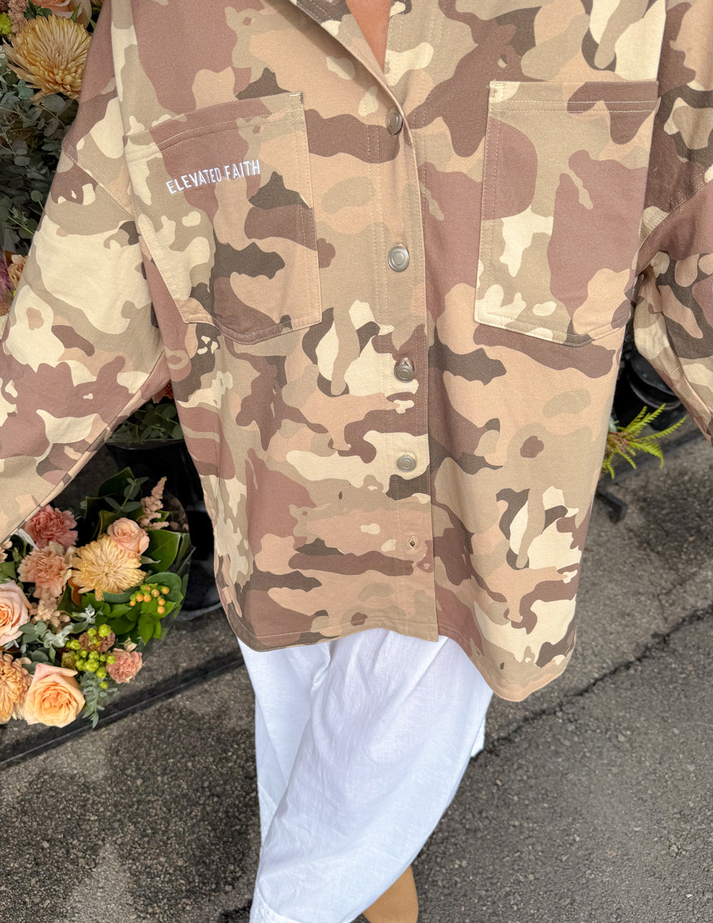 What a Friend in Jesus Camo Shacket - Oversized Cotton Button-Down