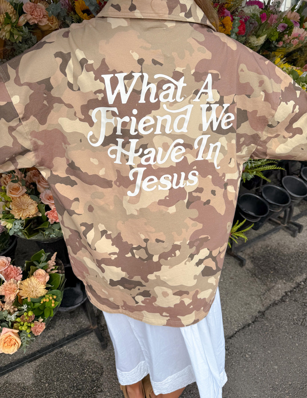 What a Friend in Jesus Camo Shacket - Oversized Cotton Button-Down