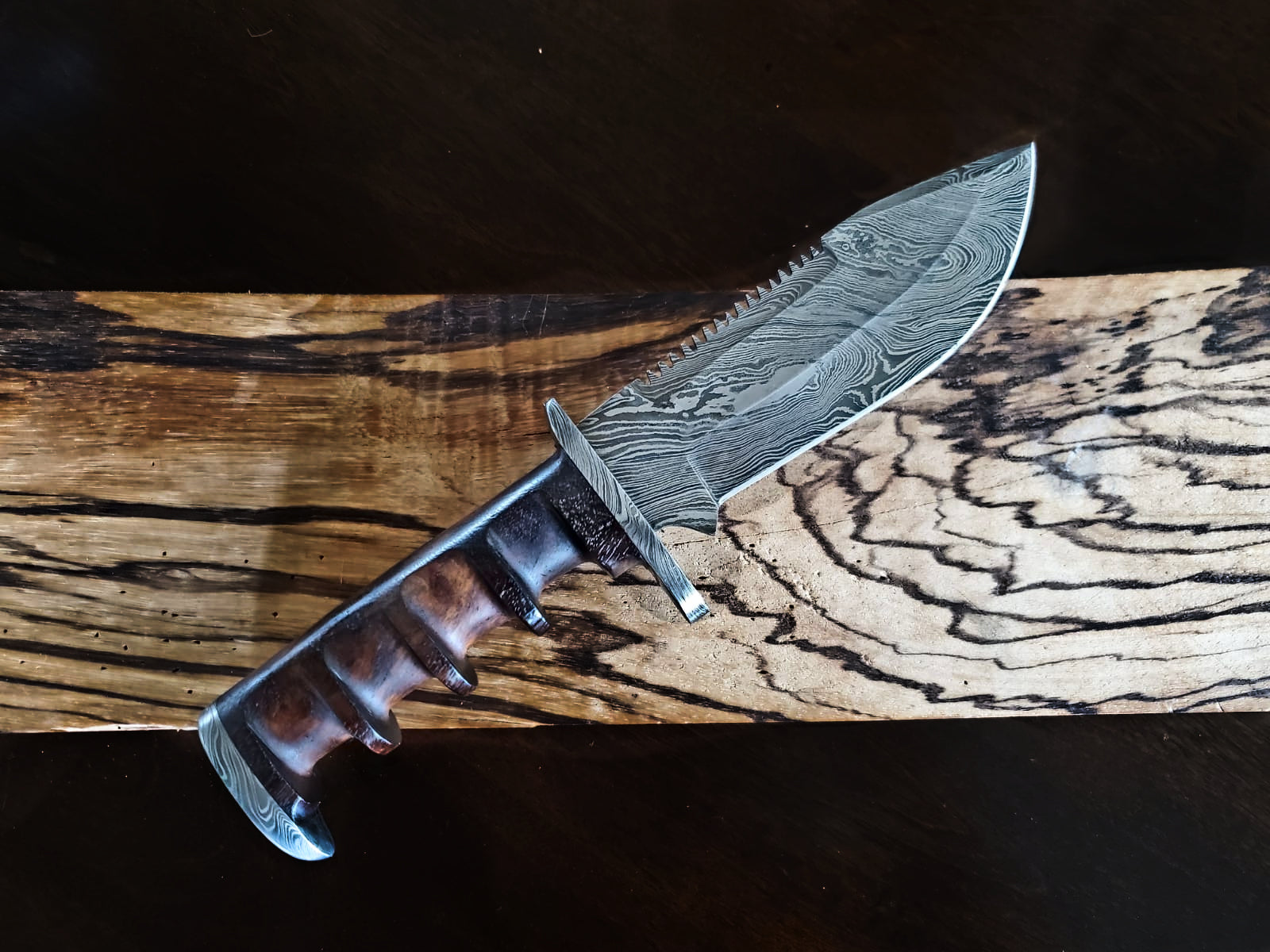 12.5 Inch Damascus Steel Fixed Blade Knife with Burl Walnut Handle