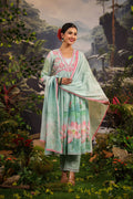Alia Cut Floral Embroidered Kurta Set with Pant and Dupatta