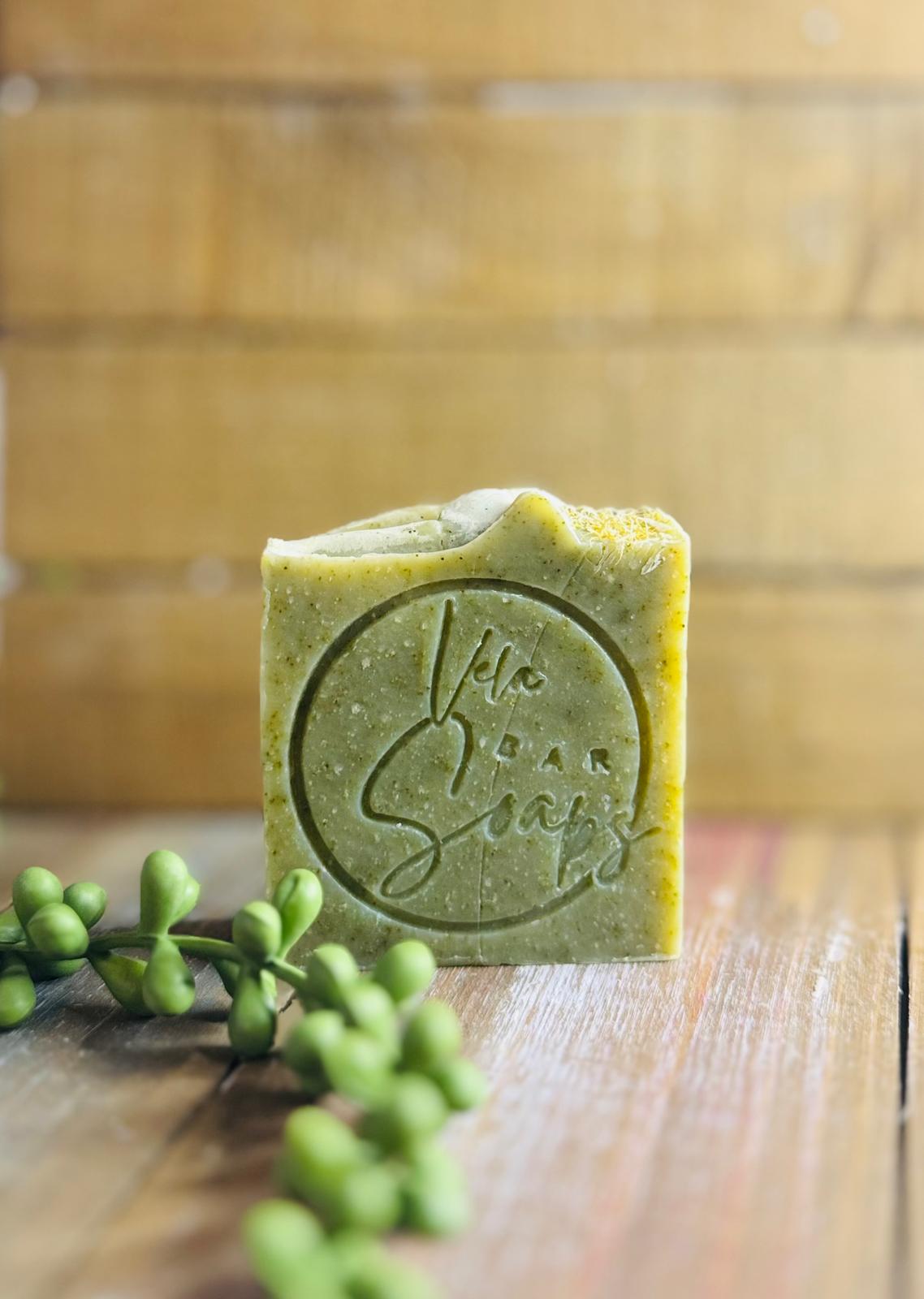 Sage-green Aloe Vera handmade moisturizing soap bar for sensitive skin.