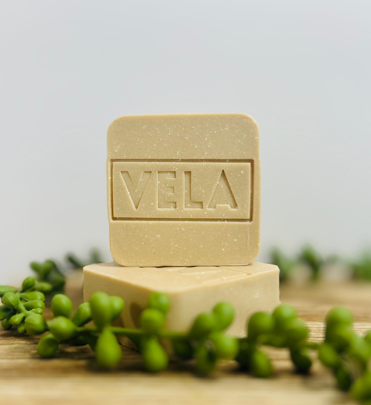 Minimalist beige and tan 100% full coconut oil soap bar.