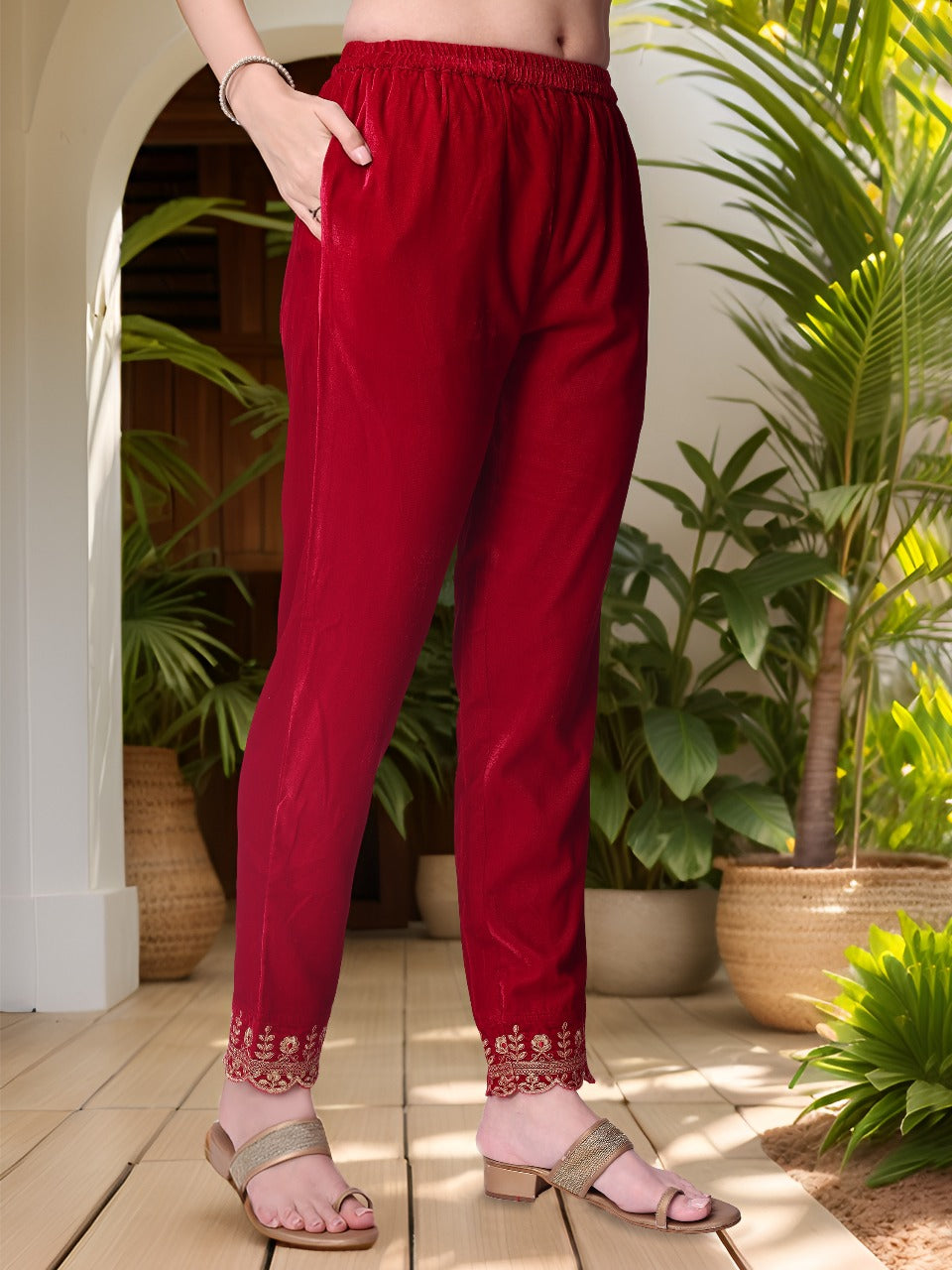 Pink Velvet Kurta Set with Sequined Embroidery and Dupatta