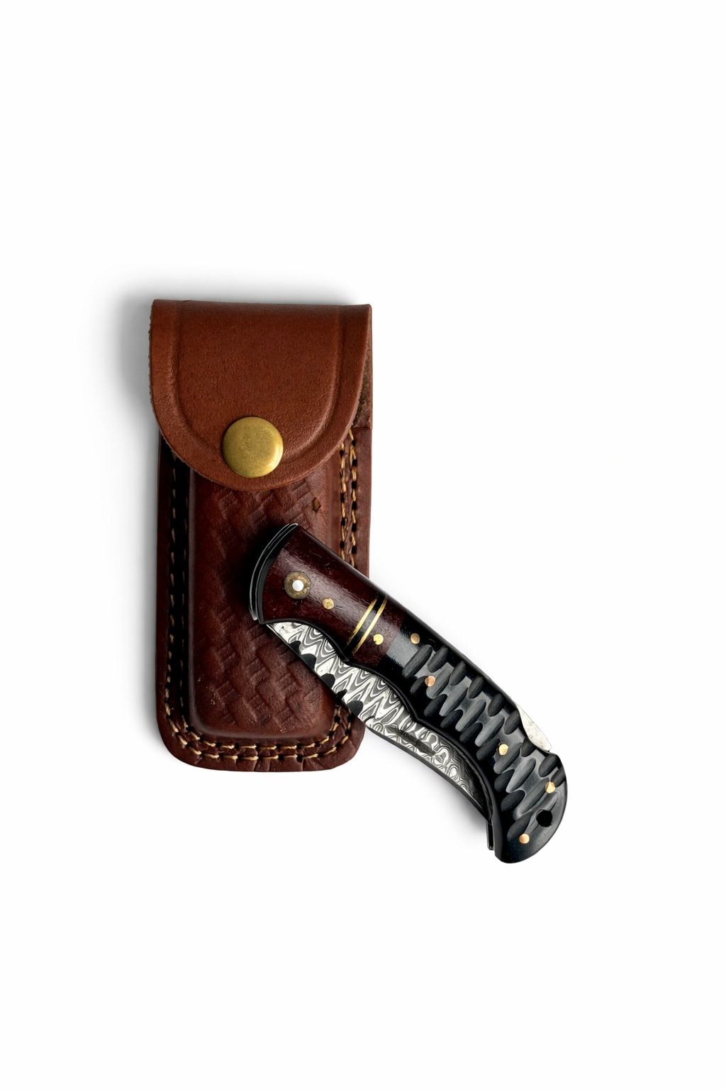 Titan Ironclaw Damascus Folding Knife with Hardwood Handle