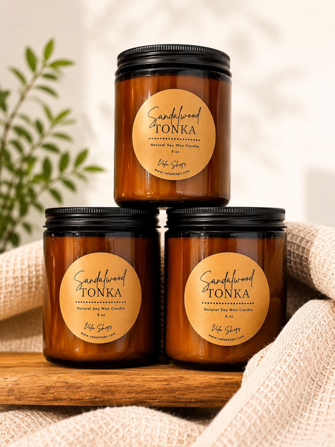 Sandalwood and Tonka Soy Wax Candle - Earthy 8oz Glass Jar