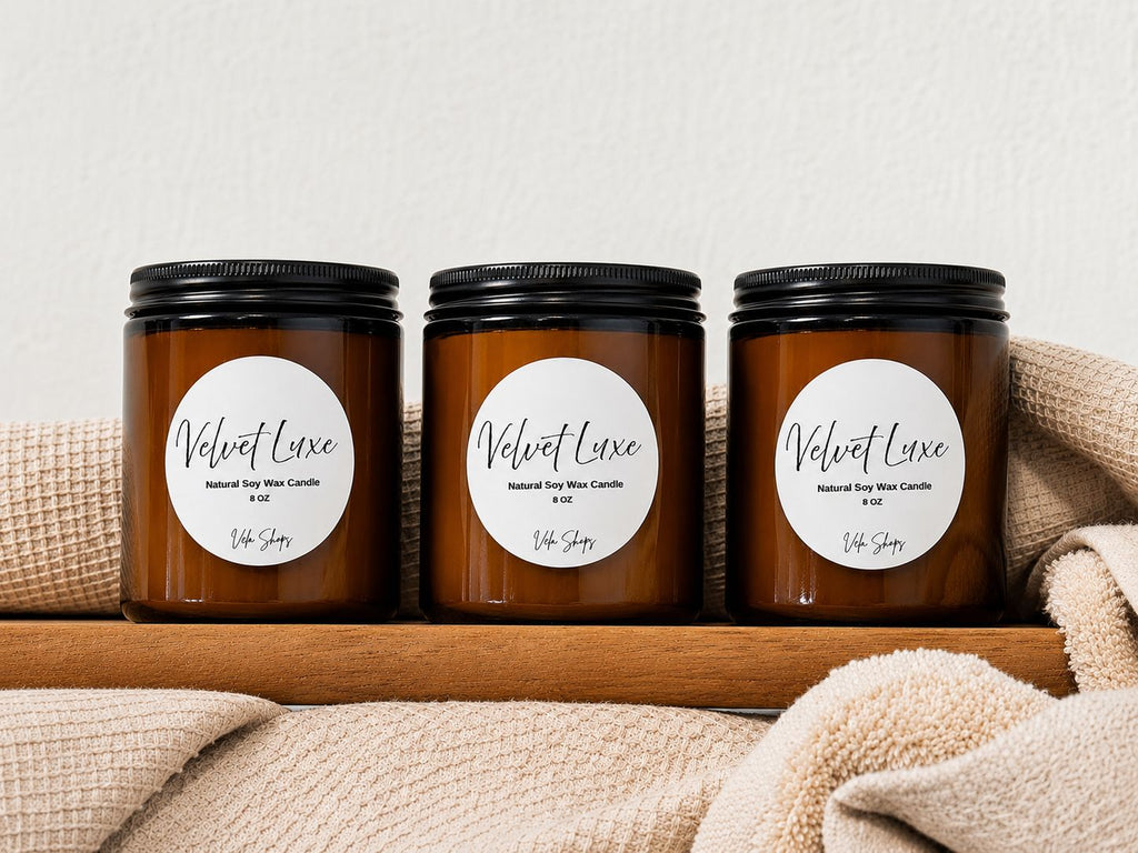 Velvet Luxe Minimalist Soy Wax Candle in Amber Glass - 8 oz