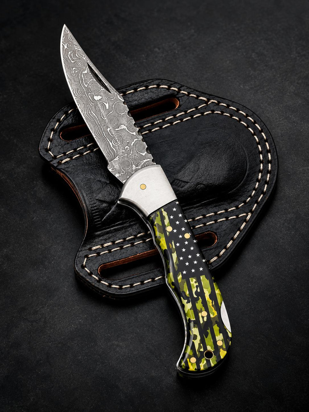 Liberty Camo Damascus Folding Knife TKT-38