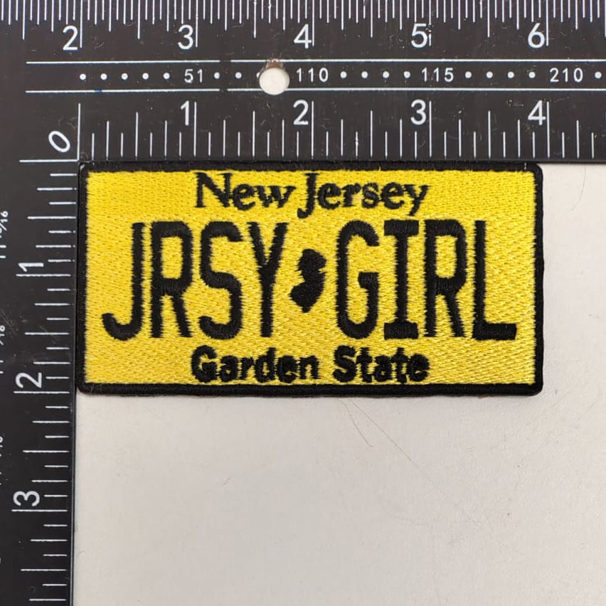 Jersey Girl License Plate Patch – Yellow & Black Embroidered Style