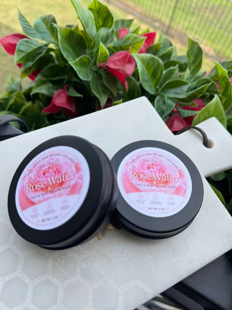 Rose Water - Tallow Balm - Face & Body Moisturizer - Collagen - Light Scent