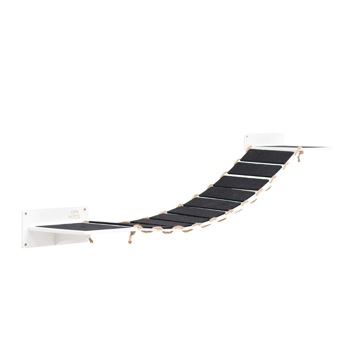 White cat bridge wall walkway mounted for indoor feline climbing