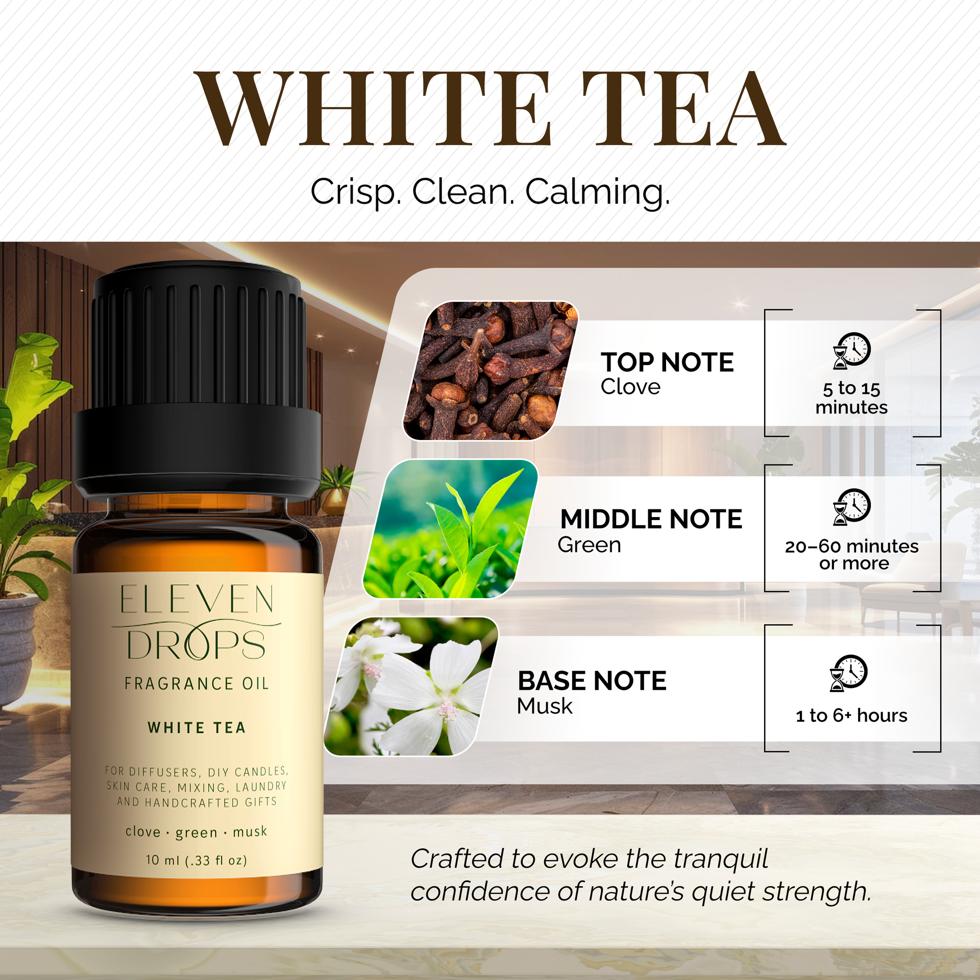 White Tea Essential Fragrance Oil for Diffusers and Home Decor