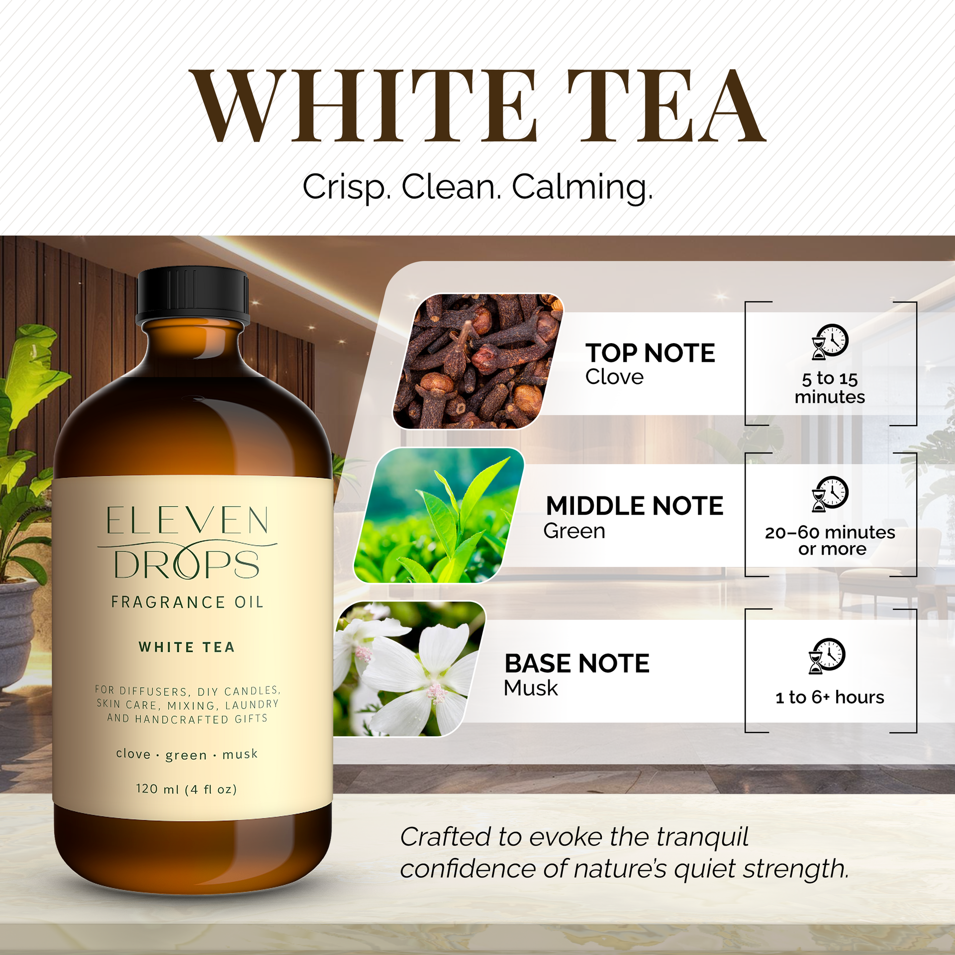 White Tea Essential Fragrance Oil for Diffusers and Home Decor