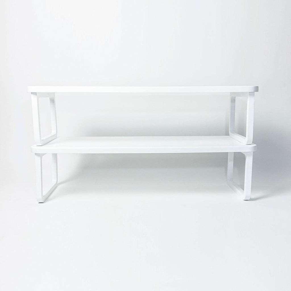 White Wooden Shoe Shelf Minimalist Stackable Storage Organizer - Image 2