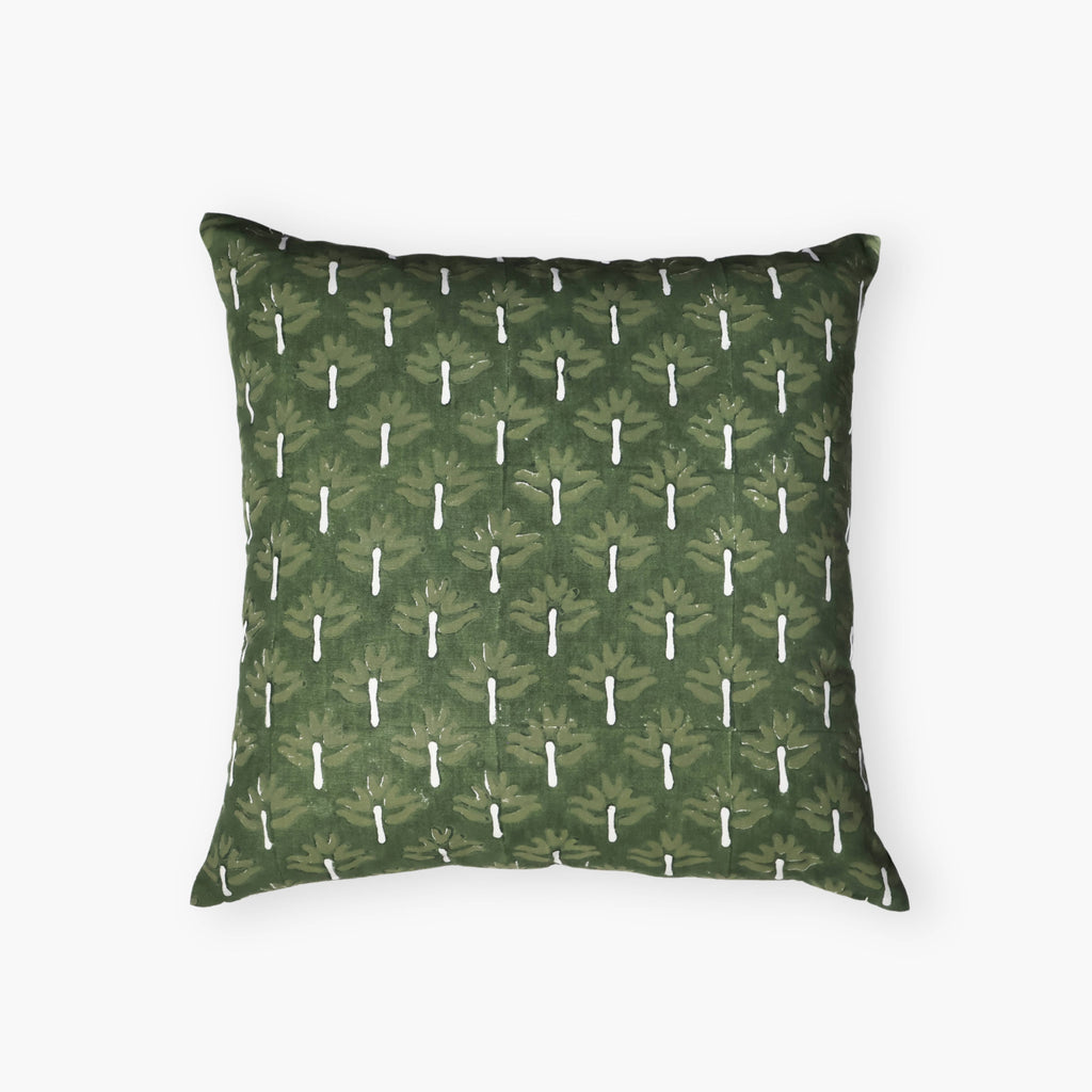 Zeenat chive green and white geometric linen throw pillow cover