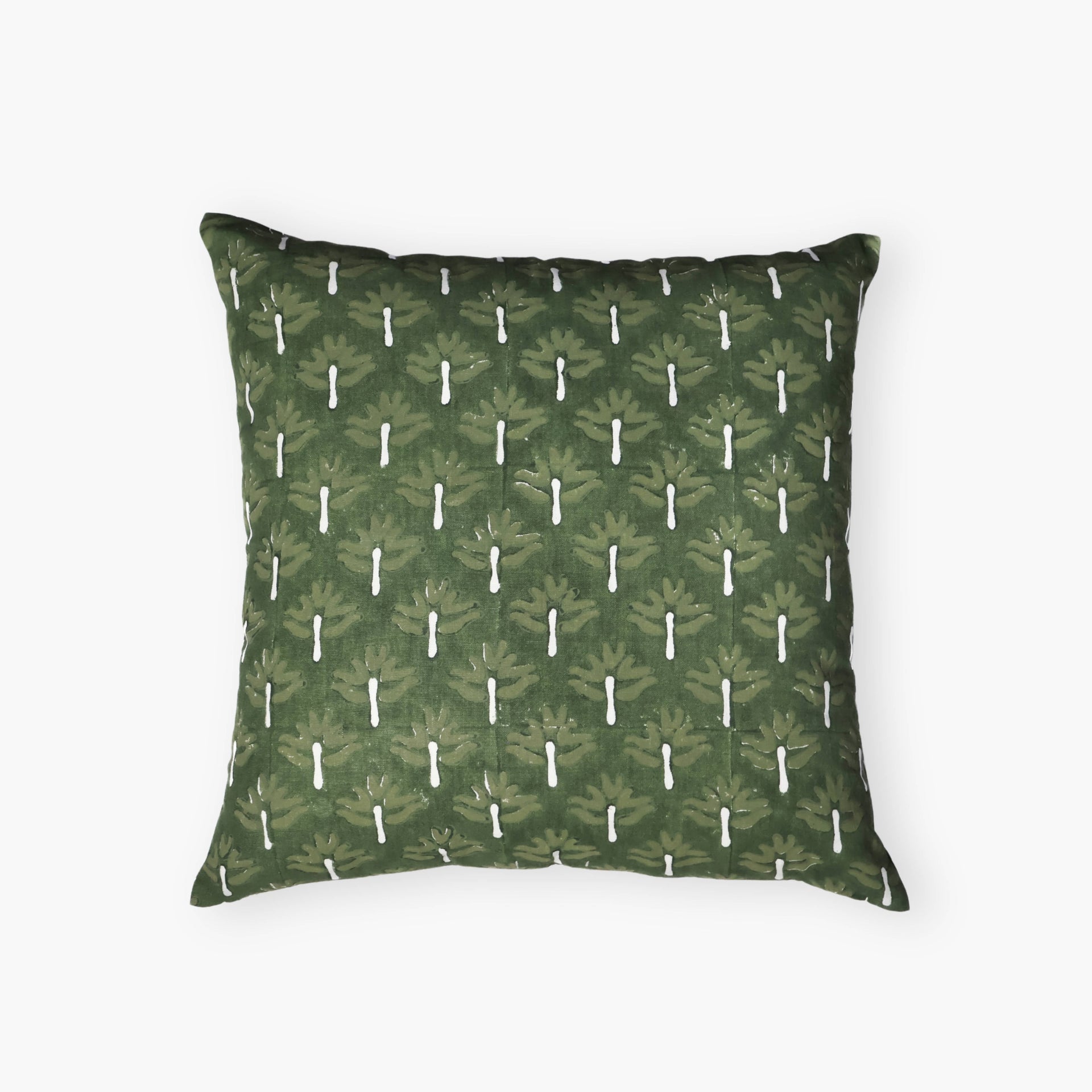 Zeenat chive green and white geometric linen throw pillow cover