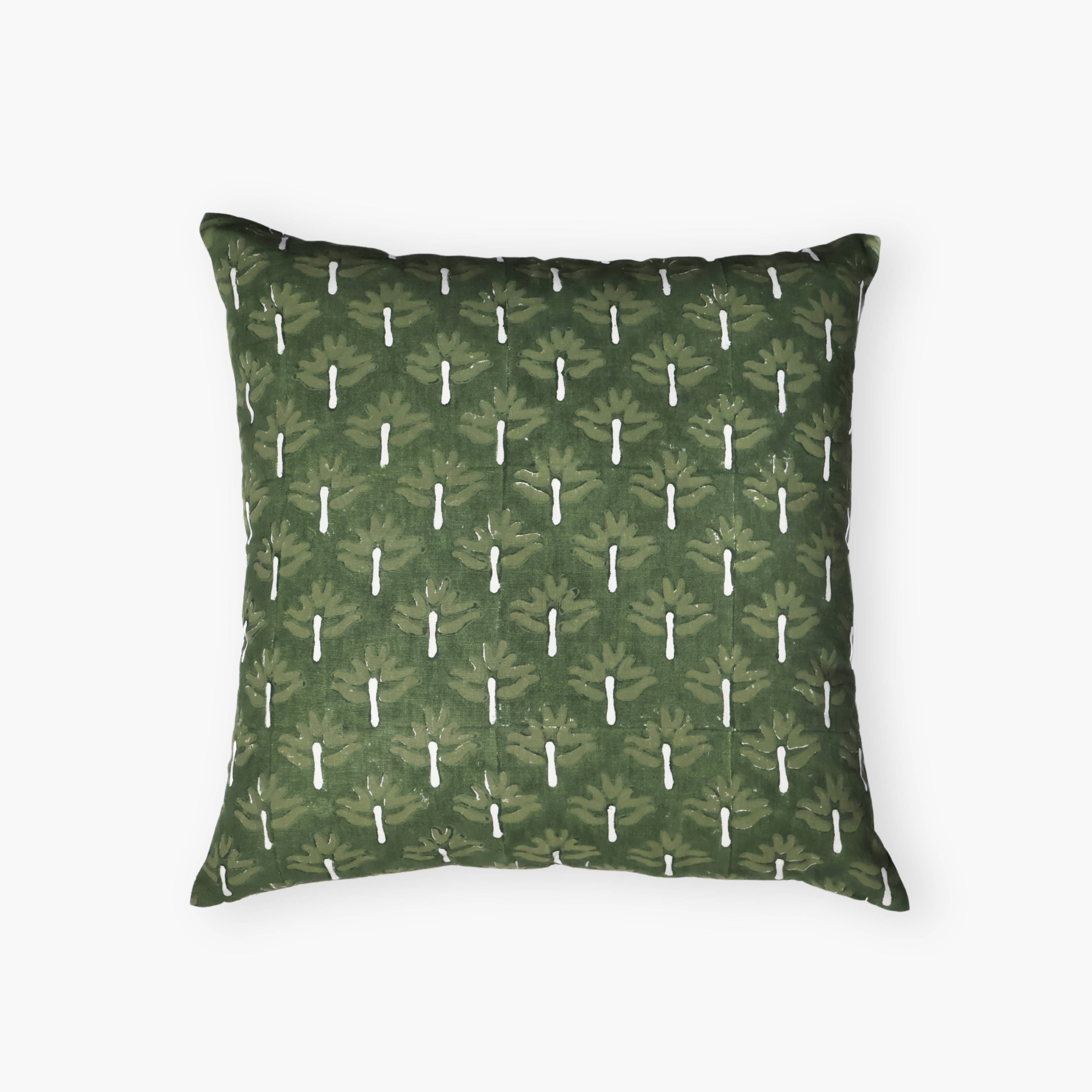 Zeenat chive green and white geometric linen throw pillow cover