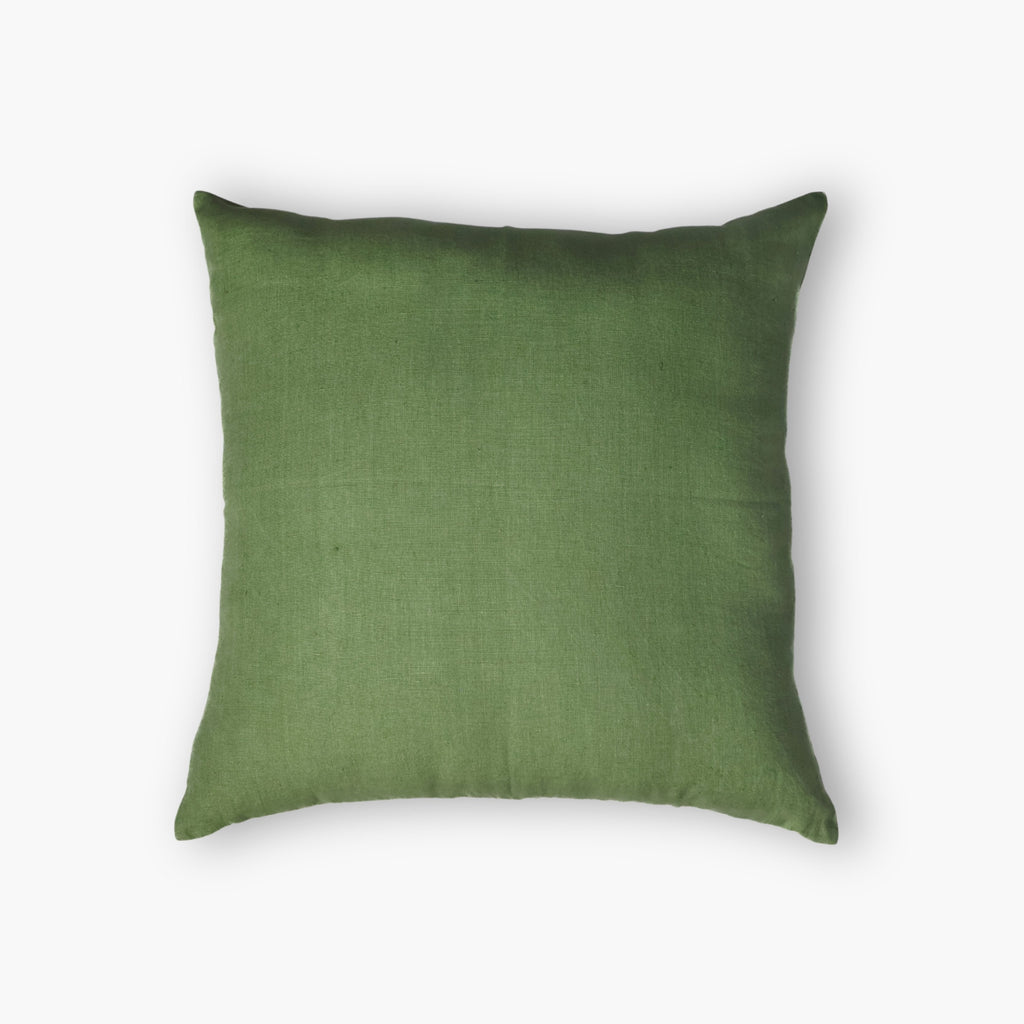 Bella Floral Linen Throw Pillow Cover in Olive Green & Blue