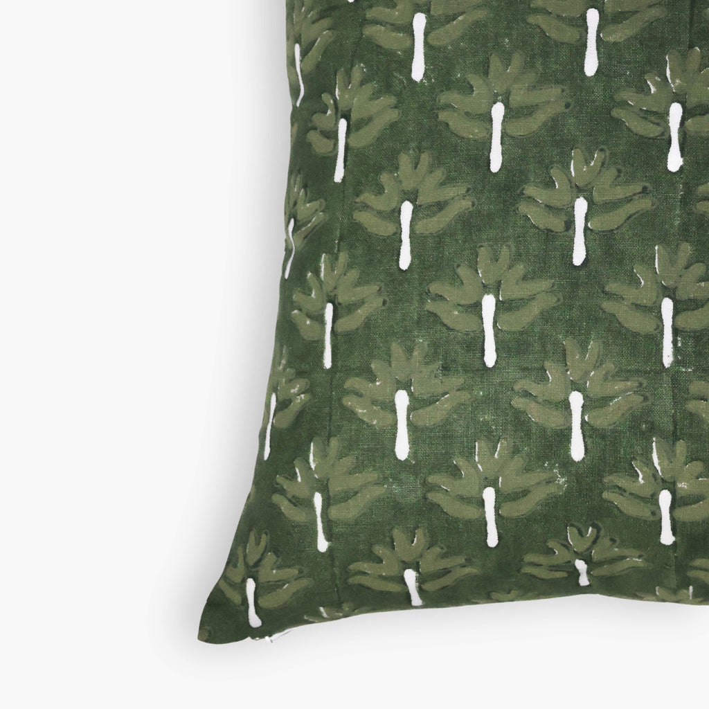 Zeenat Chive Green Geometric Throw Pillow Cover in Linen
