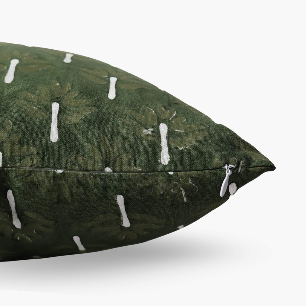 Zeenat Chive Green Geometric Throw Pillow Cover in Linen