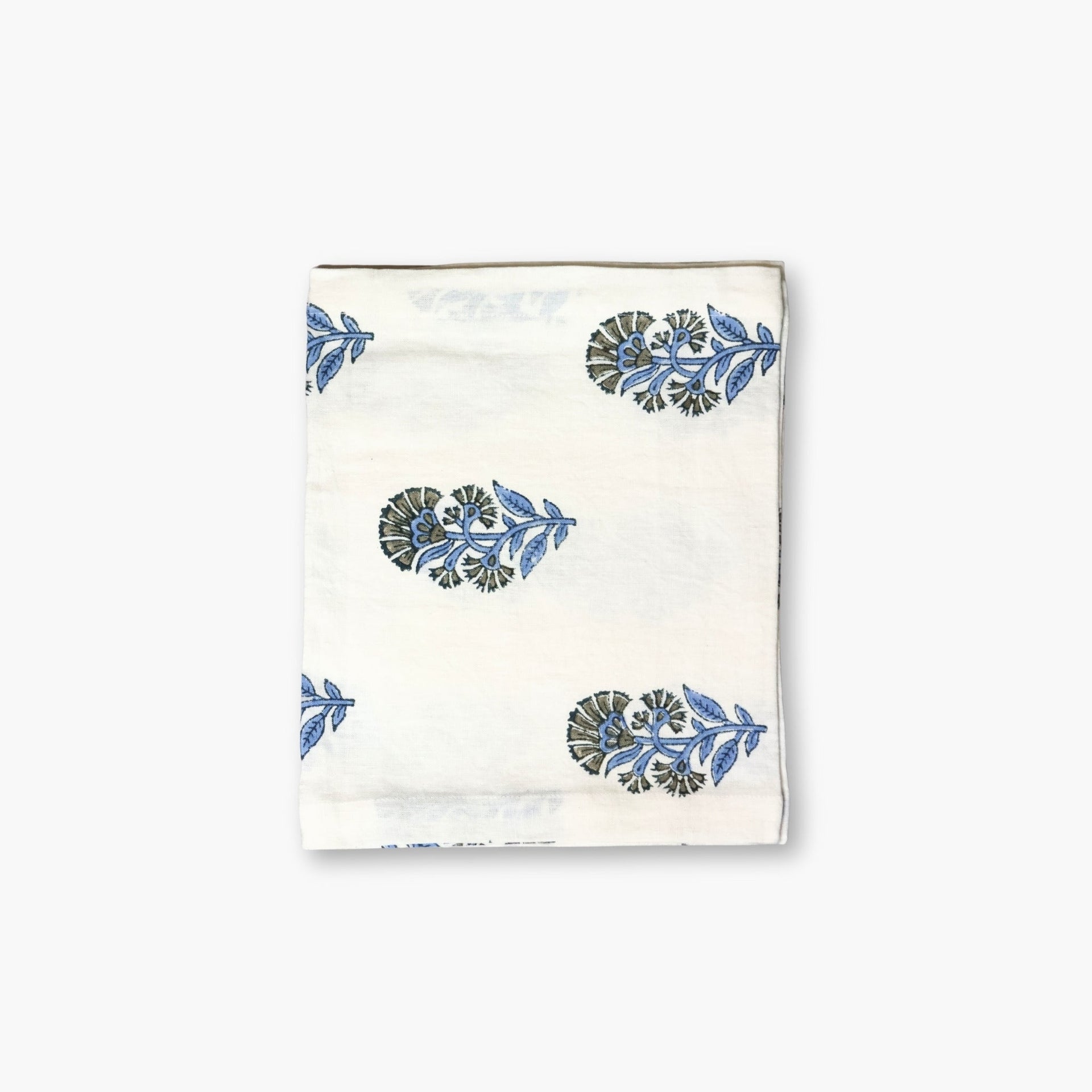 Begum Linen Hand-Printed Runner - Cornflour Blue