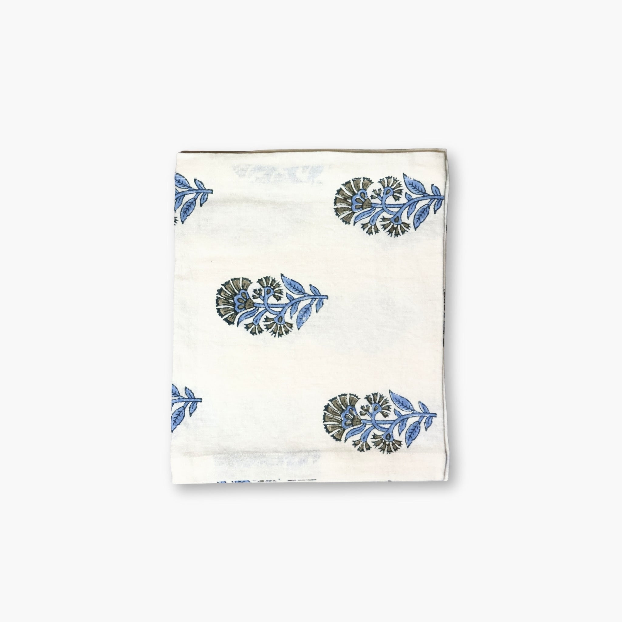 Begum Linen Hand-Printed Runner - Cornflour Blue