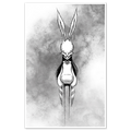 A graphic illustration of a stylized rabbit character on white paper, 11x17 inch poster.