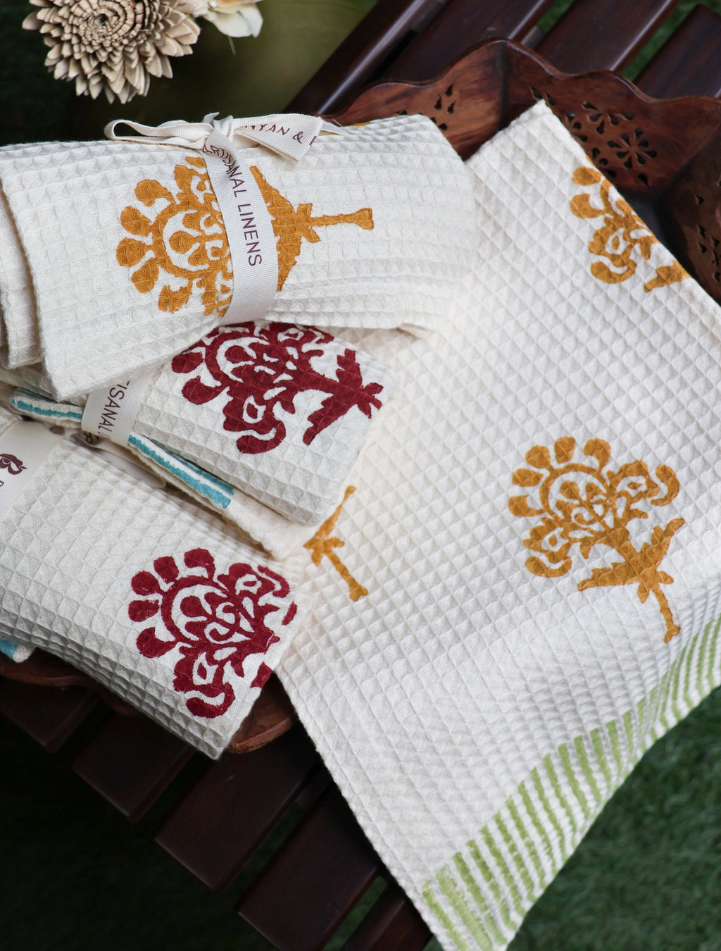 Harmony Organic Cotton Waffle Kitchen Towel in Tawny Orange