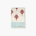 Harmony cotton waffle kitchen towels in Red Dahlia with artisan hand-block print details