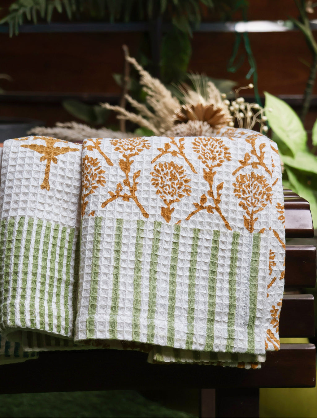 Nikhar Organic Cotton Waffle Kitchen Towel in Tawny Orange