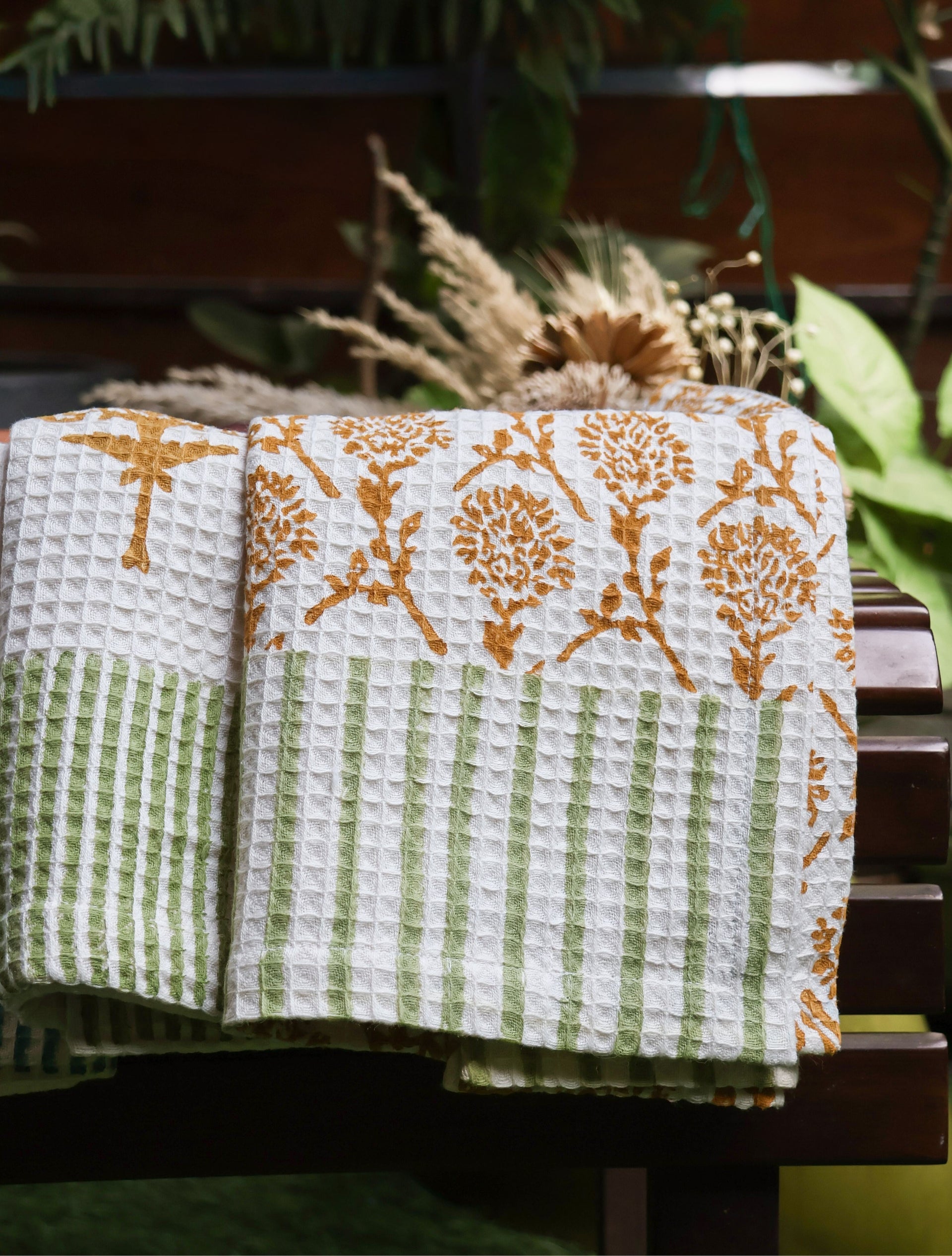 Nikhar Organic Cotton Waffle Kitchen Towel in Tawny Orange