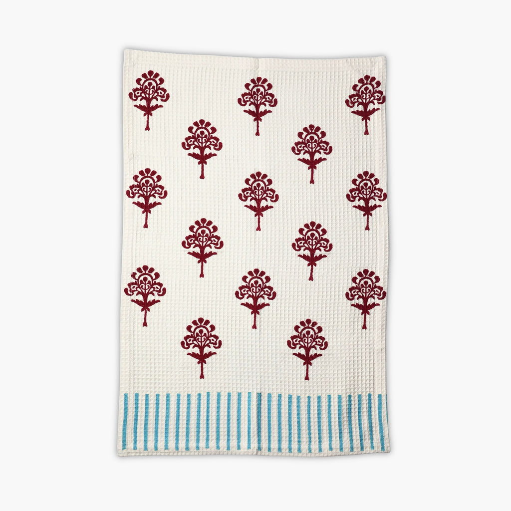 Harmony Waffle Kitchen Towels in Red Dahlia Organic Cotton