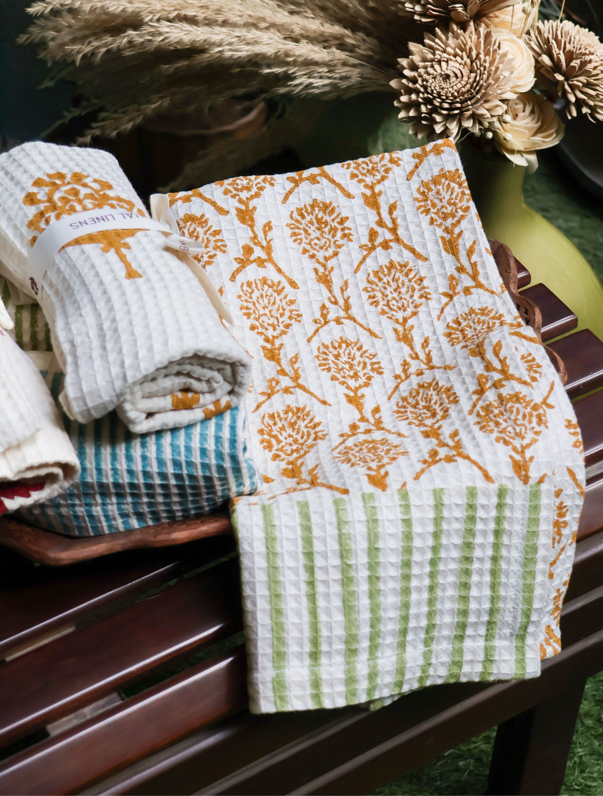 Nikhar Organic Cotton Waffle Kitchen Towel in Tawny Orange