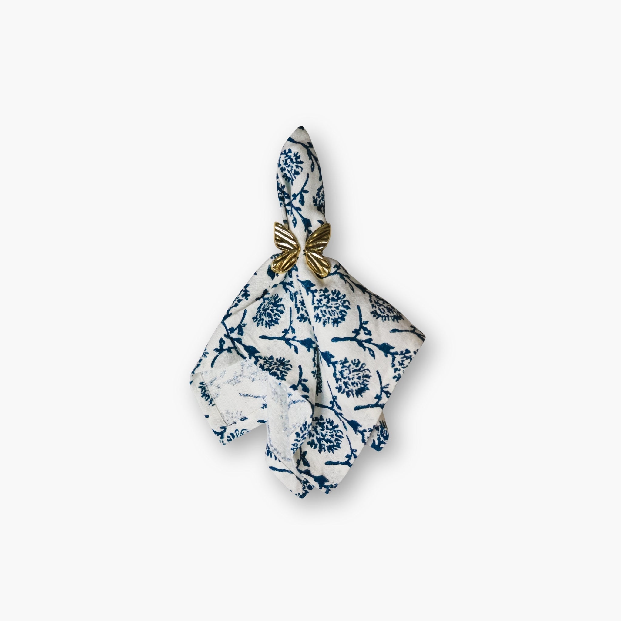 Azure Blue Linen Table Napkins, Hand-Block Printed Set of 2