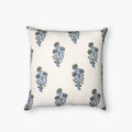 Firozi blue and off-white floral hand-block printed cotton throw pillow cover