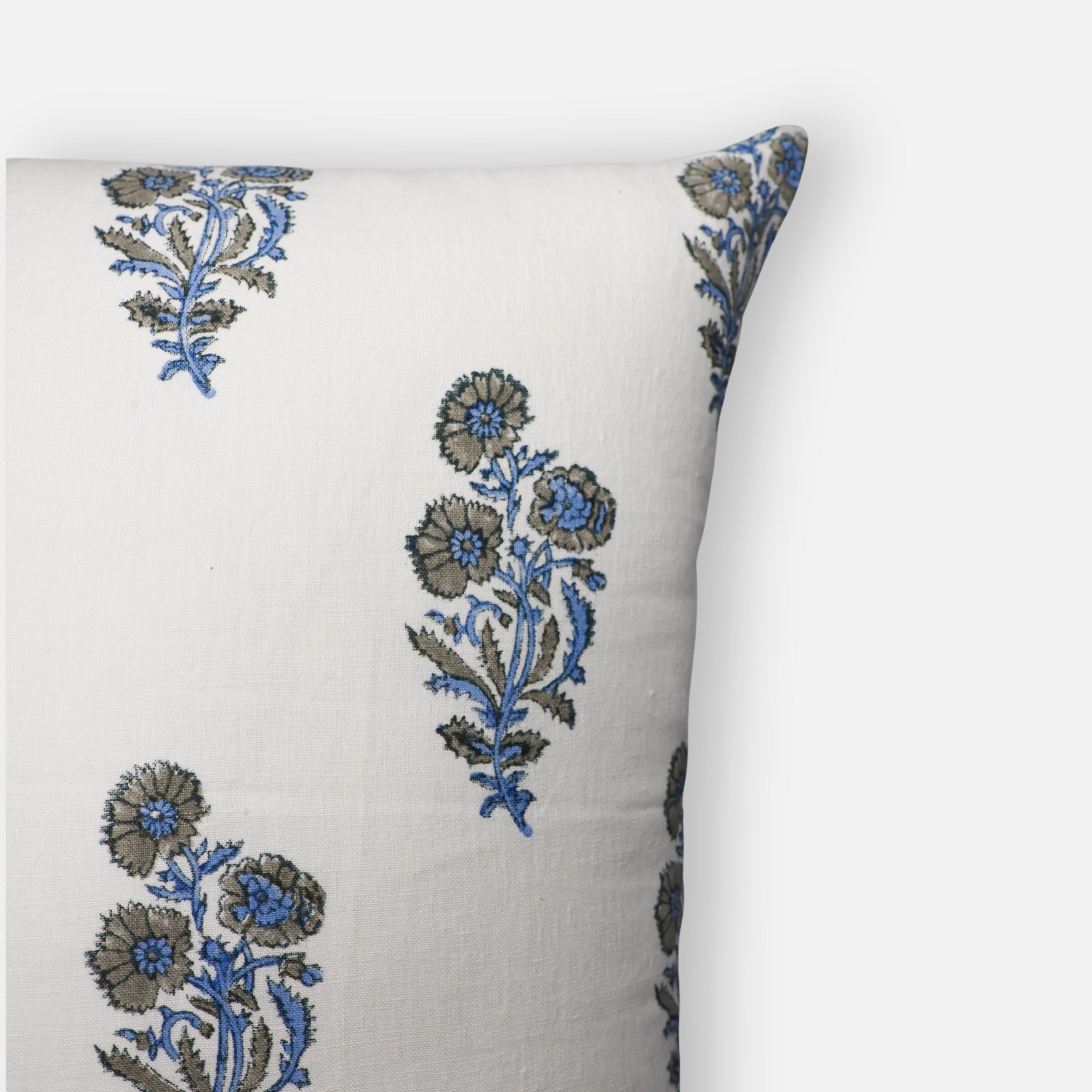 Firozi Floral Throw Pillow Cover in Blue Bohemian Cotton