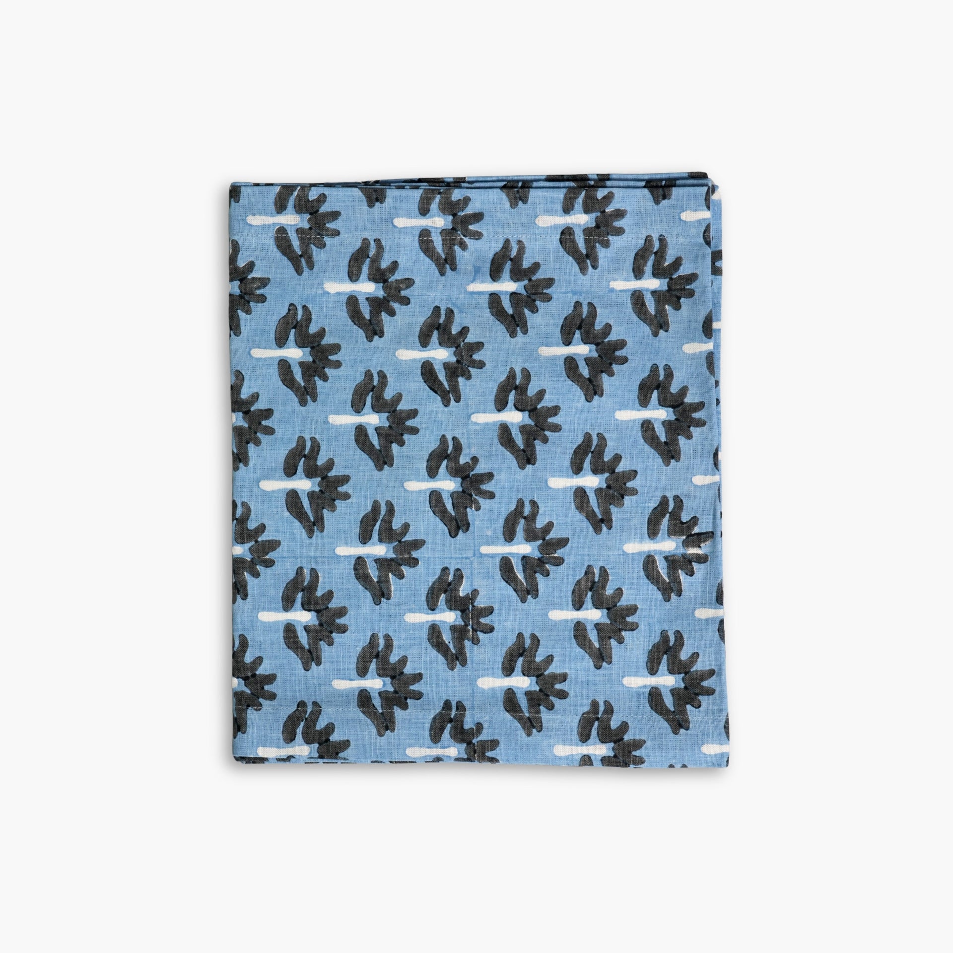 Steel Blue linen table runner with semal flower hand-block print