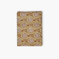 Chai Brown linen table runner featuring intricate Mughal chrysanthemum hand-block print