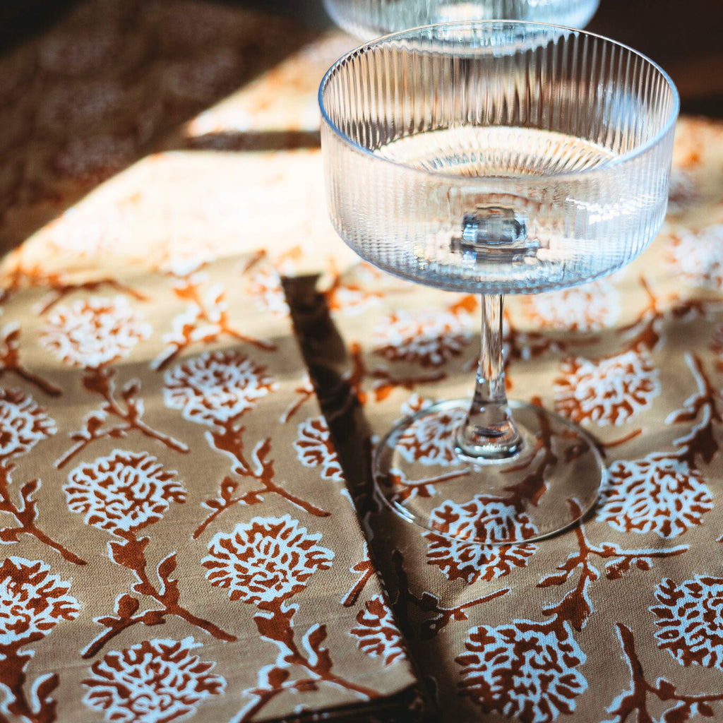Nikhar Linen Table Runner with Mughal Chrysanthemum Motif